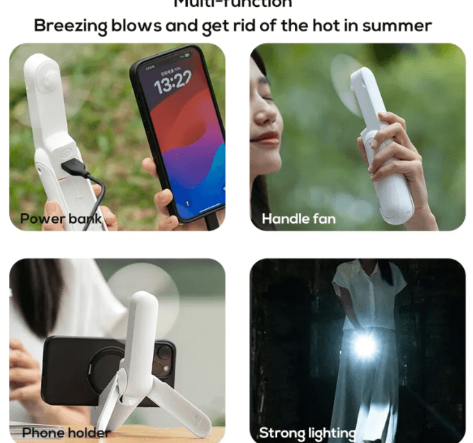 Fan, Phone Charger, Flashlight, Phone Stand - New Ultimate 4-in-1 Gadget