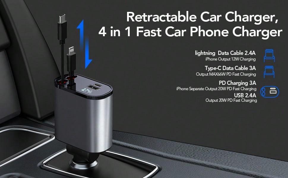 4-In-1 Retractable Car Charger Pro